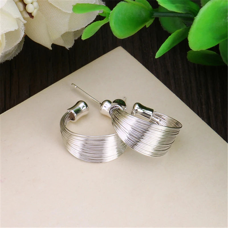 925 Sterling Silver Multi-line Stud Earrings - Divawearfashion