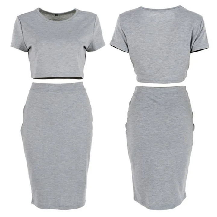 2 Pcs Short Sleeve Top with a Midi Skirt Set - Divawearfashion