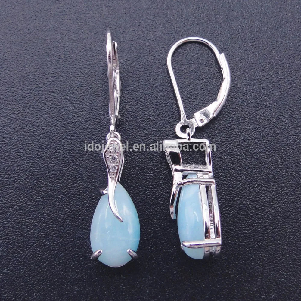 925 Sterling Silver Natural Larimar Gemstone Drop Dangle Earrings - Divawearfashion