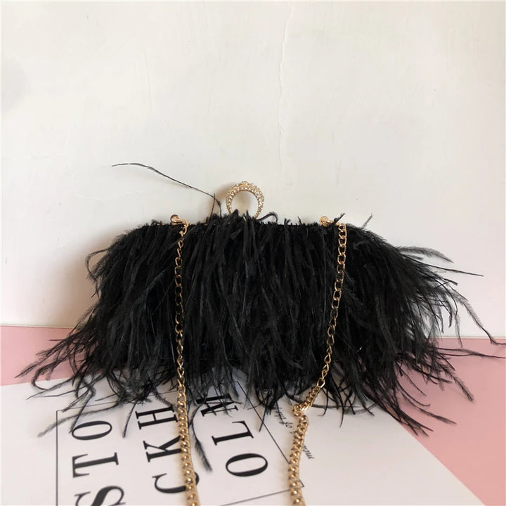 Ostrich Feather Chains Designer Bag - Divawearfashion