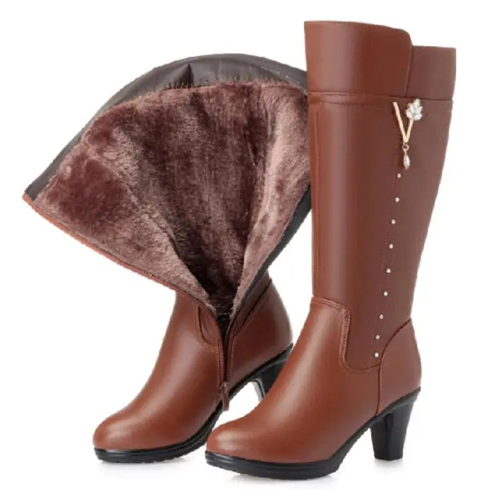 Warm Wool Fur Non-Sleep High Heels Boots  - Divawearfashion