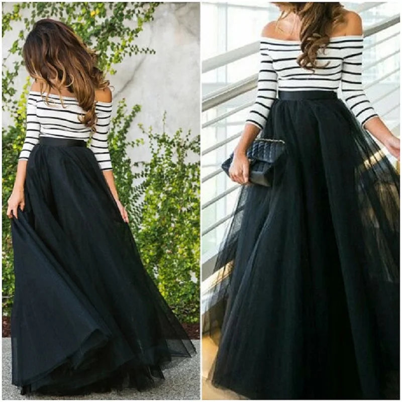 4 Layers High Waist Pleated Tulle Skirt - Divawearfashion