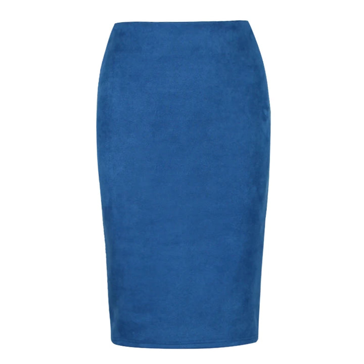 Suede Midi Pencil Skirt with Elastic High Waist