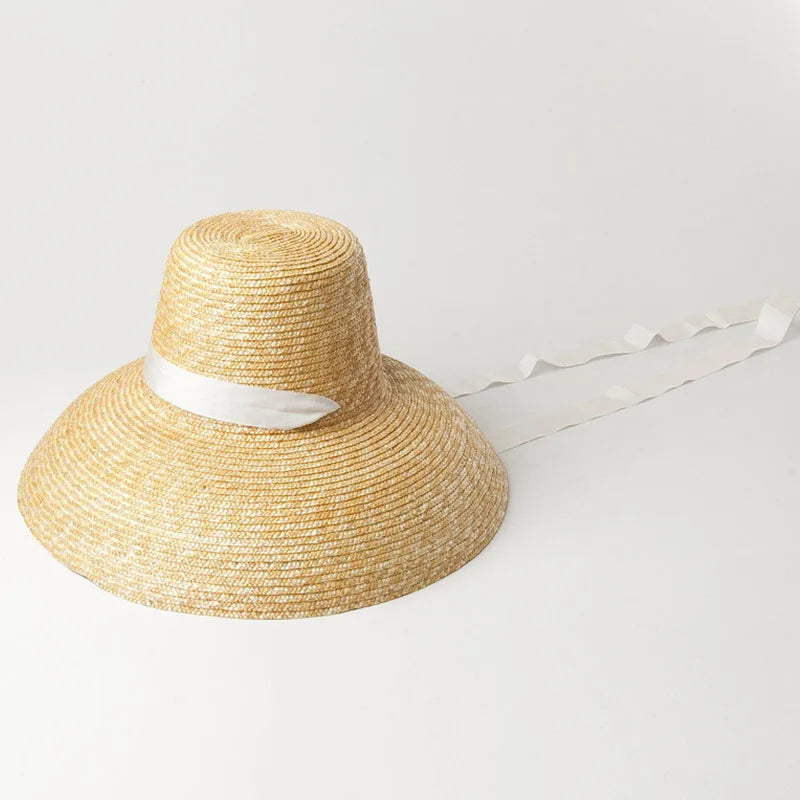 Big Floppy Wheat Straw Hat with Ribbon - Divawearfashion