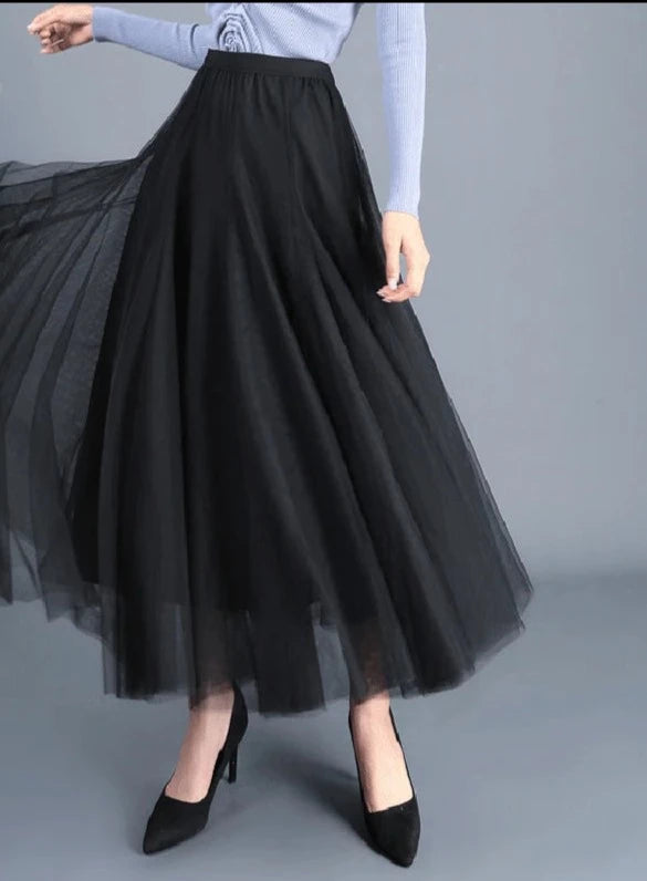 Princess Tulle Mesh Pleated Skirt - 3 Layers - Divawearfashion