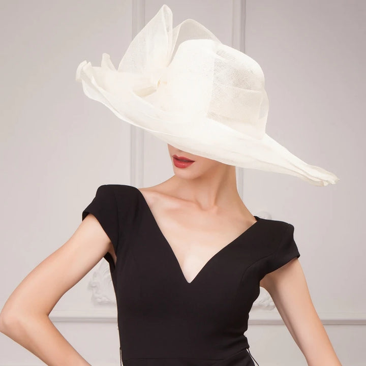 Fedora White Linen Wide Brim with a Bowknot Hat - Divawearfashion