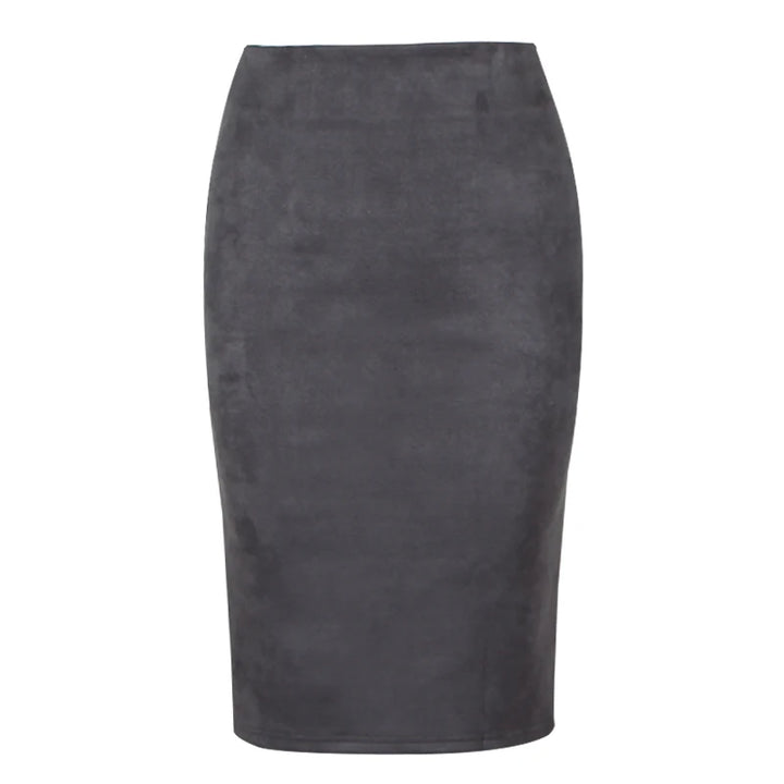 Suede Midi Pencil Skirt with Elastic High Waist