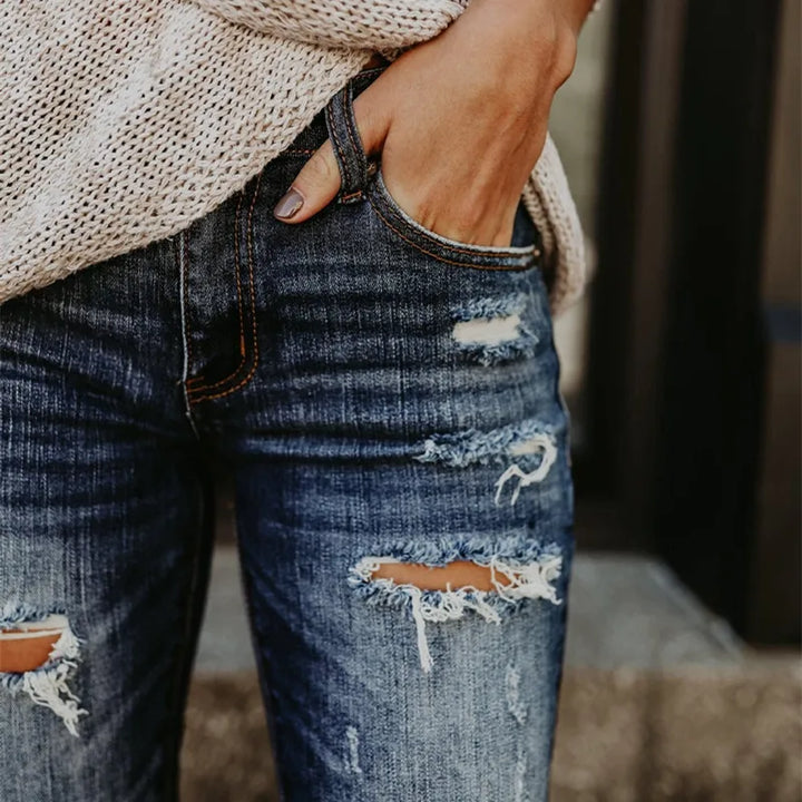 Boyfriend Ripped High Waist Skinny Jeans - Divawearfashion