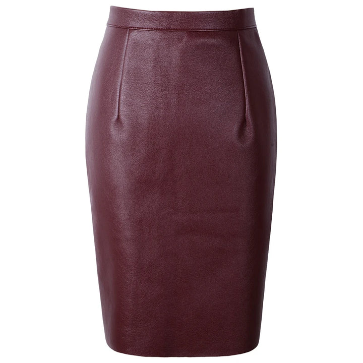 Faux Leather Bodycon High Waist Midi Pencil Skirt - Divawearfashion
