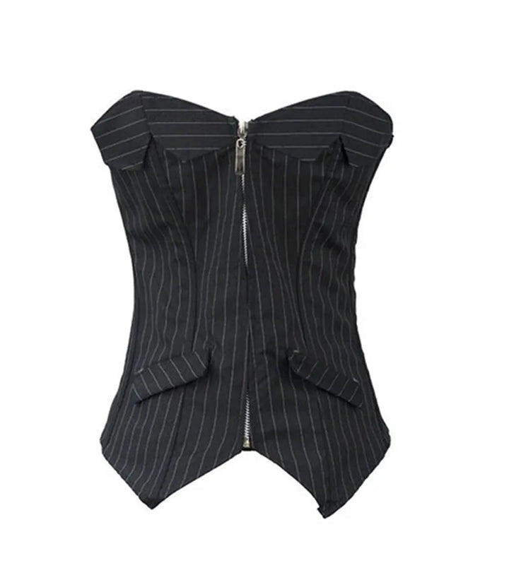 Black Striped Over-Bust Corset - Divawearfashion