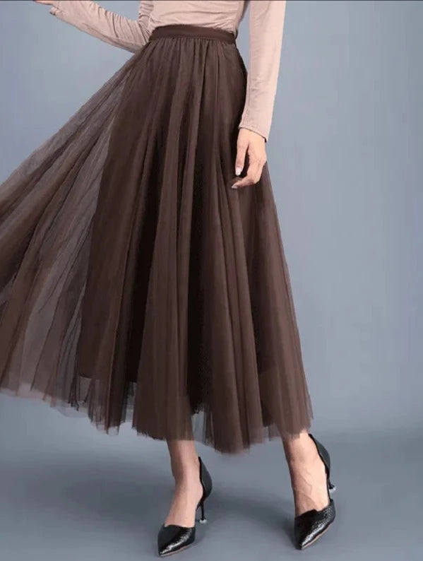 Princess Tulle Mesh Pleated Skirt - 3 Layers - Divawearfashion