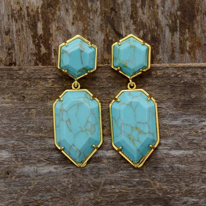 Natural Stone Geometric Design Retro Stud Earrings - Divawearfashion