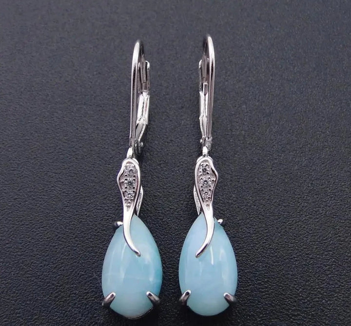 925 Sterling Silver Natural Larimar Gemstone Drop Dangle Earrings - Divawearfashion