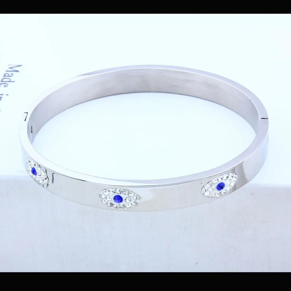 Stainless Steel with Evil Eye Bangle Crystal Bracelet - Divawearfashion