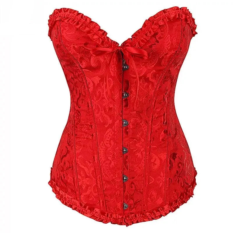 Jacquard Floral Corset Overbust Lace Up Corset - Divawearfashion