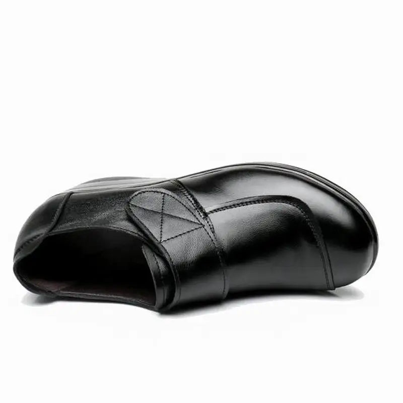 Round Toe Leather Wedges - Divawearfashion