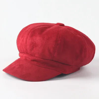 Suede Newsboy Cap Beret Hat - Divawearfashion