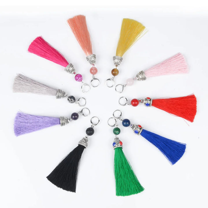 Silk Boho Long Tassel Earrings - Divawearfashion