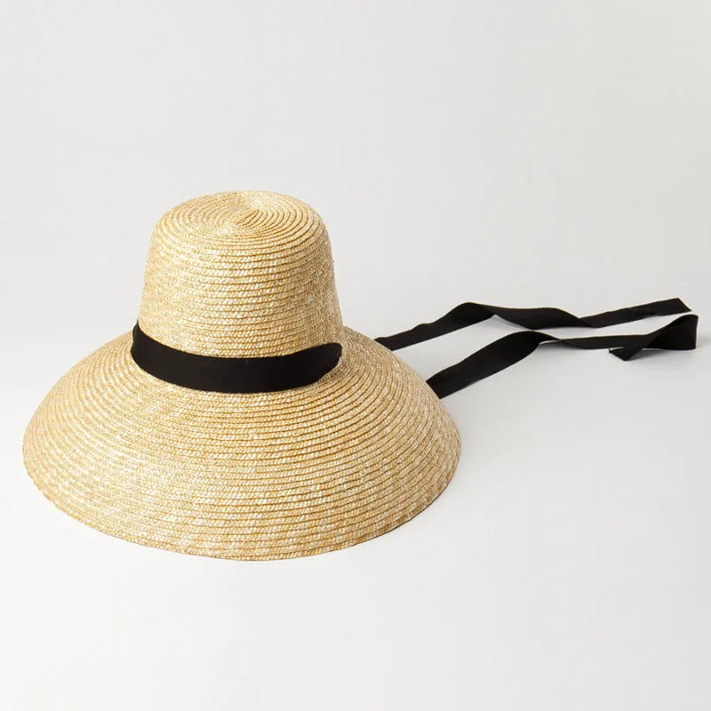 Big Floppy Wheat Straw Hat with Ribbon - Divawearfashion