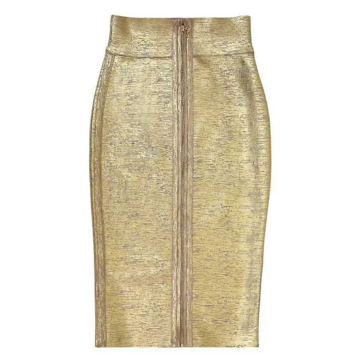 Newest Sexy Gold Bronzing Midi Bandage Skirt - Divawearfashion
