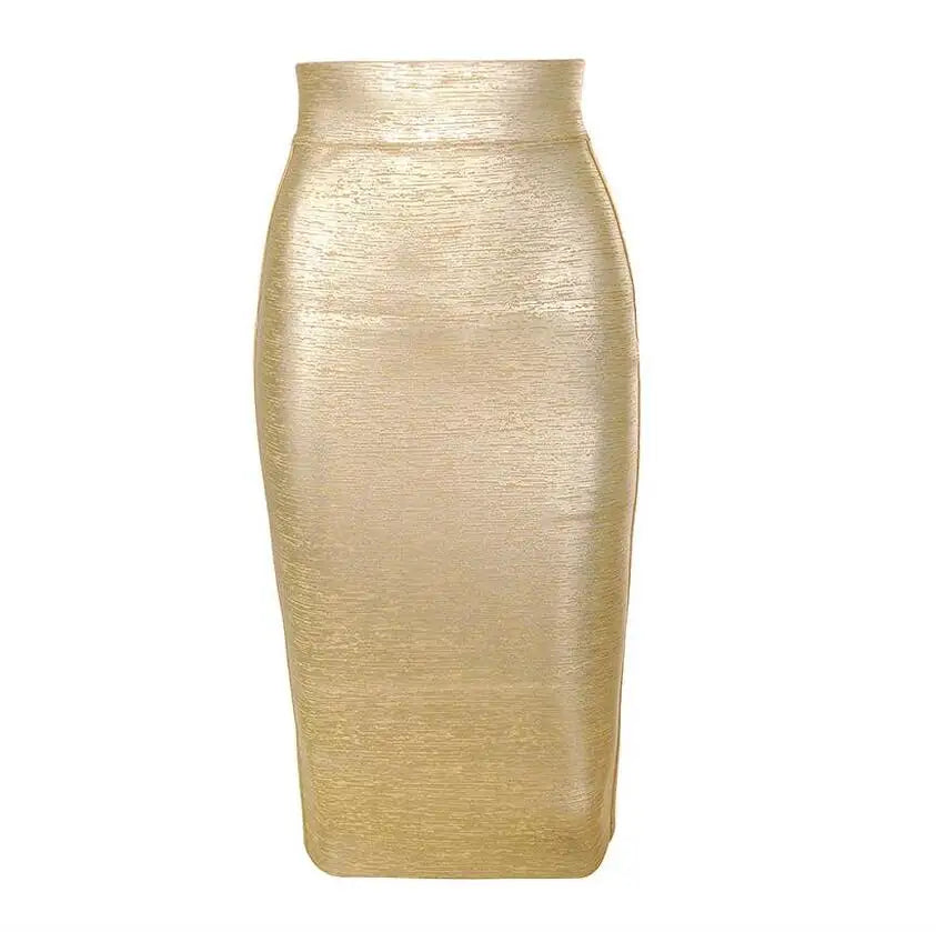 Newest Sexy Gold Bronzing Midi Bandage Skirt - Divawearfashion