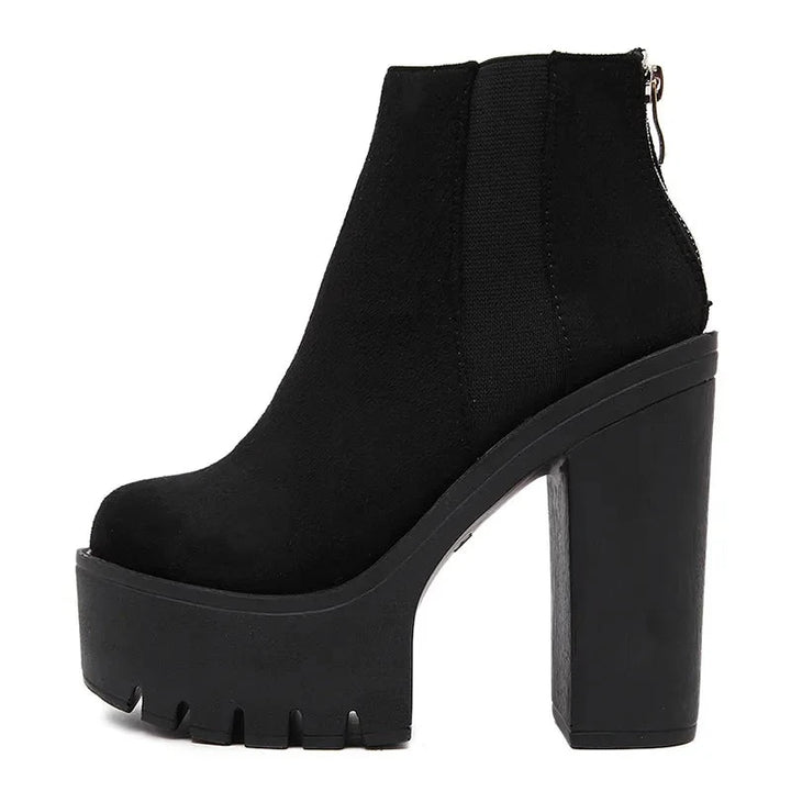 Black Ankle Boots with Side Zipper - Divawearfashion