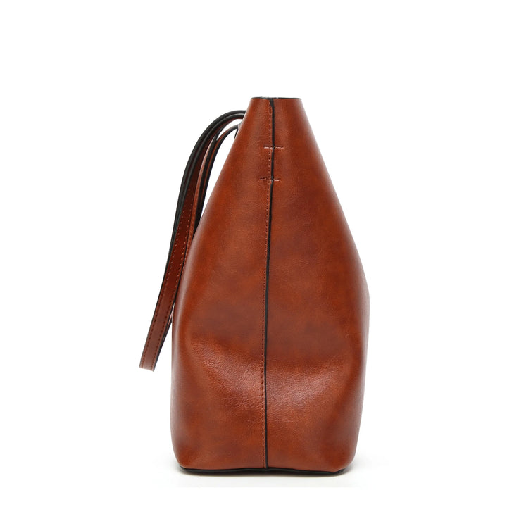 Leather Double Strap Handbag - Divawearfashion
