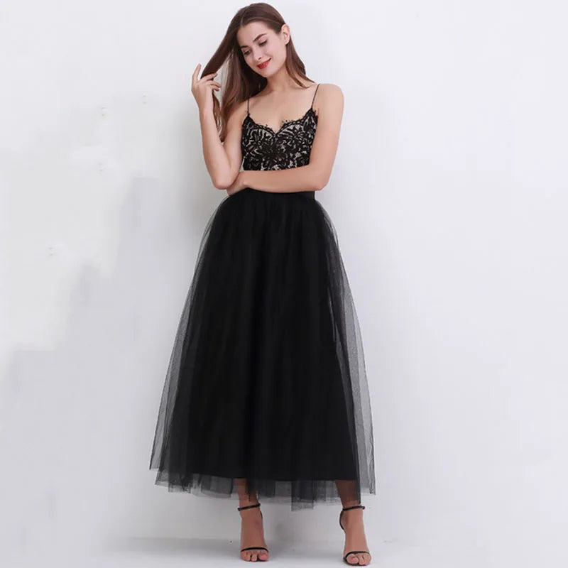 4 Layers High Waist Pleated Tulle Skirt - Divawearfashion