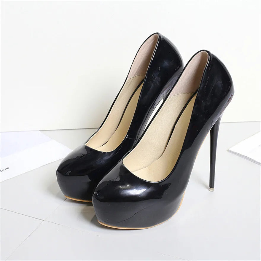 Round Top 16cm High Heels Pumps - Divawearfashion