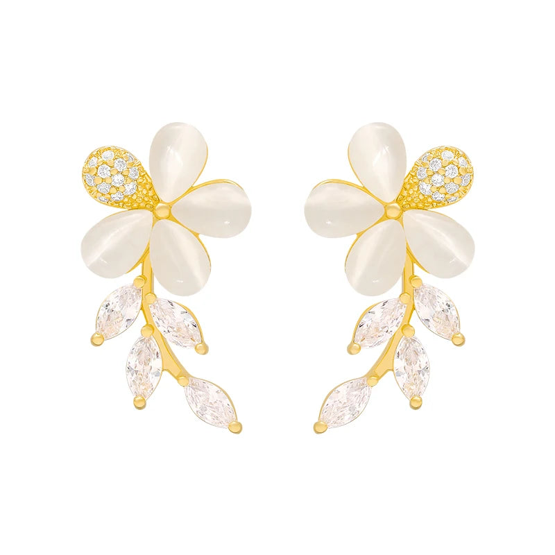 Opal Flower Gold Color Dangle Earring - Divawearfashion