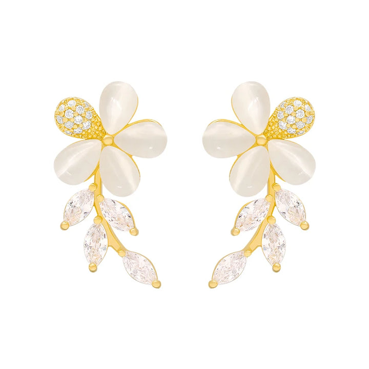 Opal Flower Gold Color Dangle Earring - Divawearfashion