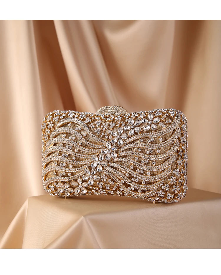 Silver Gold Black Crystal Diamond Beading Clutch - Divawearfashion