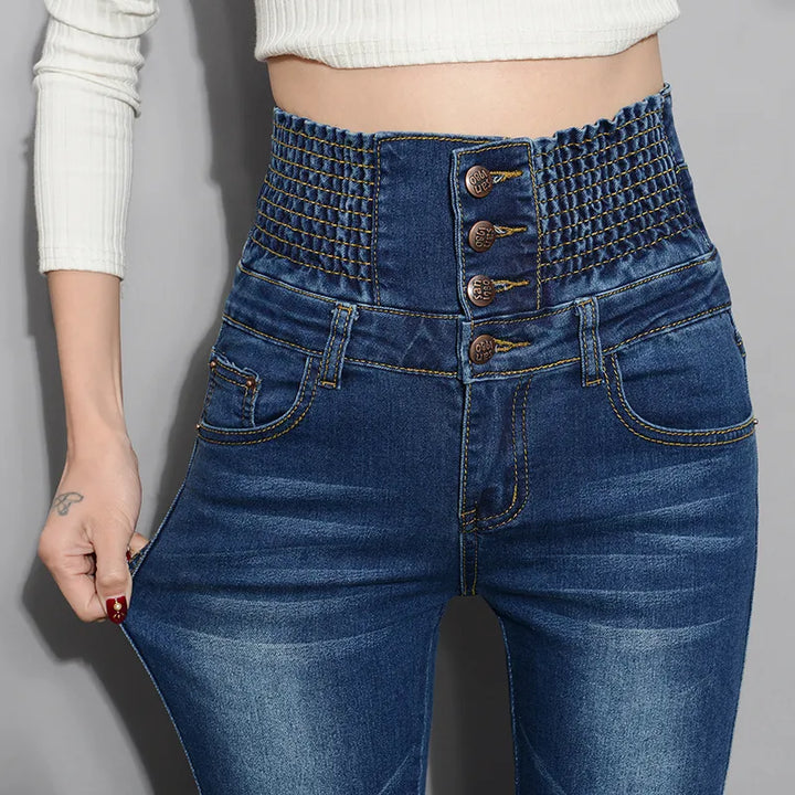 High Waist Skinny Stretch Warm Jeans - Divawearfashion