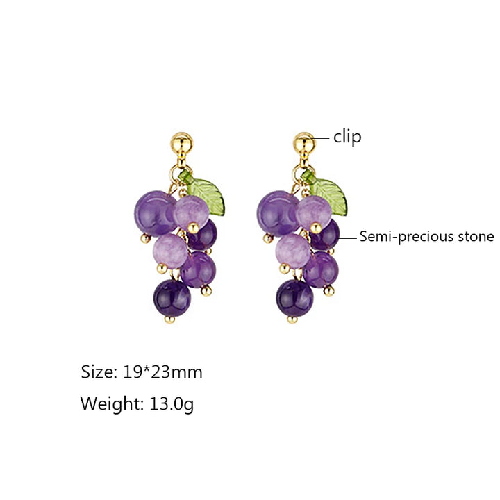 Purple Grape Retro Clip On Earrings - Divawearfashion