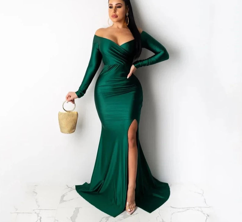 Floor-length Evening Shinny Bandage Dress - Divawearfashion