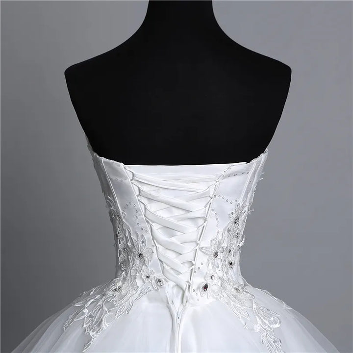Vintage Strapless White Pearls Wedding Dresses - Divawearfashion