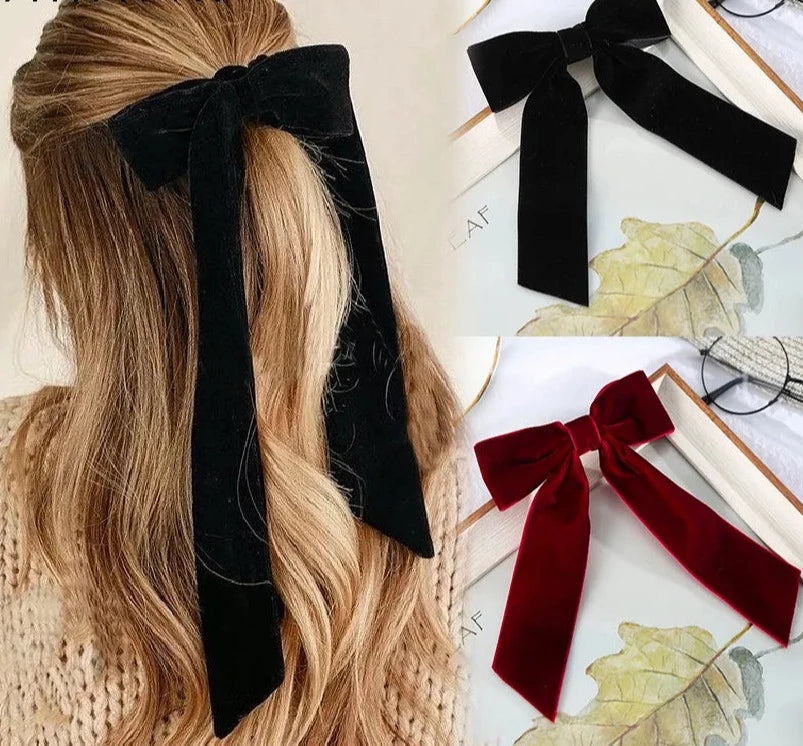 Vintage Large Velvet Bow Hair Clip Accessories - Divawearfashion
