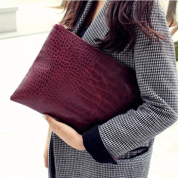 Crocodile Pattern PU Leather Envelope Bag - Divawearfashion