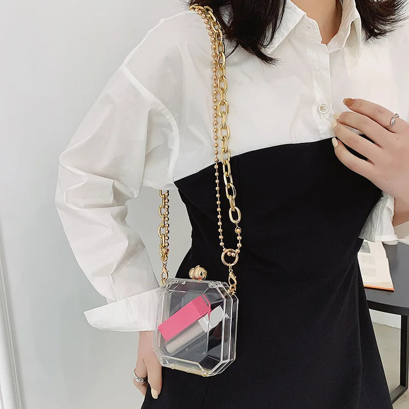 Transparent Acrylic Box Chain Crossbody Clutch Bag - Divawearfashion