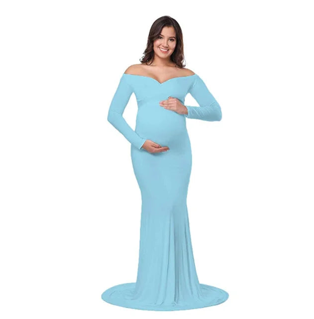 Fitted Long V Neck Maternity Dress - Divawearfashion