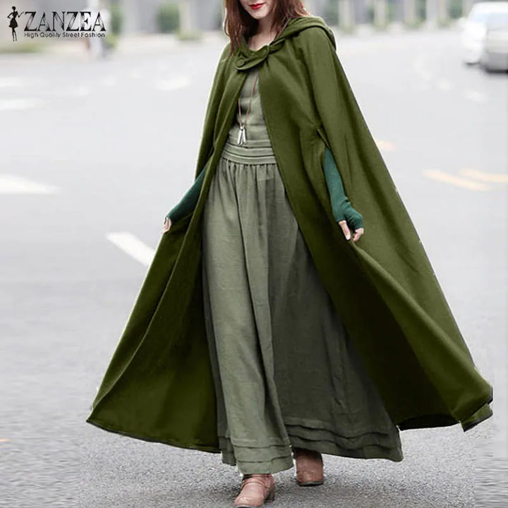 Poncho Hooded Front Cloak Loose Solid Long Coat Hoodies - Divawearfashion