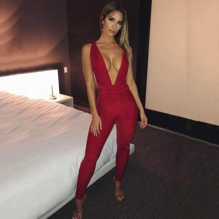 Sparkle Lace Up Bodycon Bandage Jumpsuit