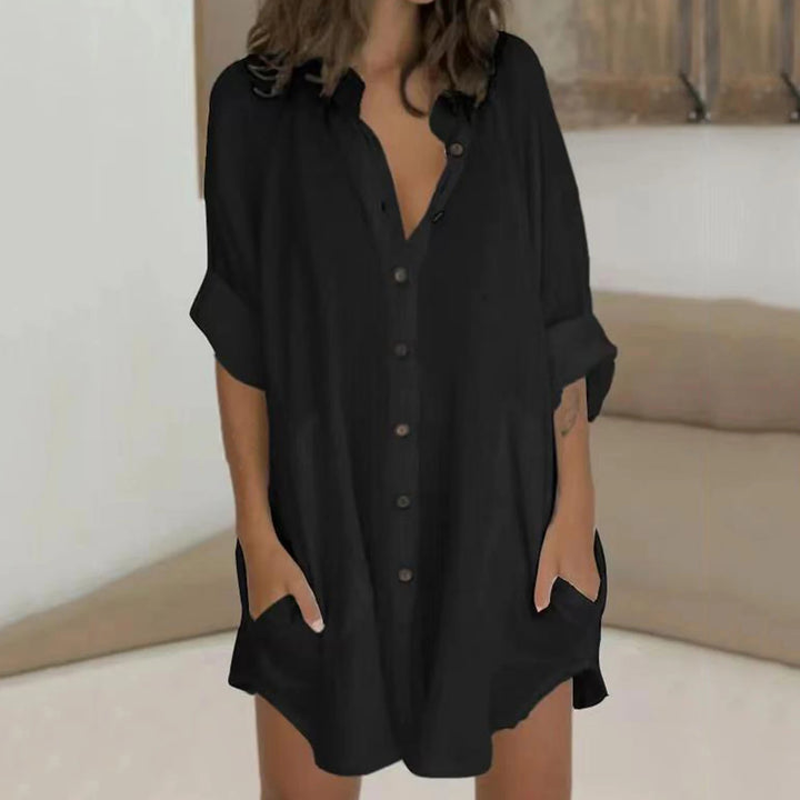Long Shirt with 3/4 Sleeve Boho Maxi Dress - Divawearfashion