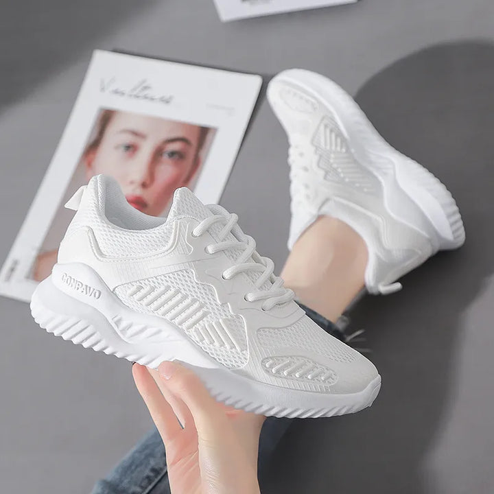 Breathable Casual White Sneakers - Divawearfashion