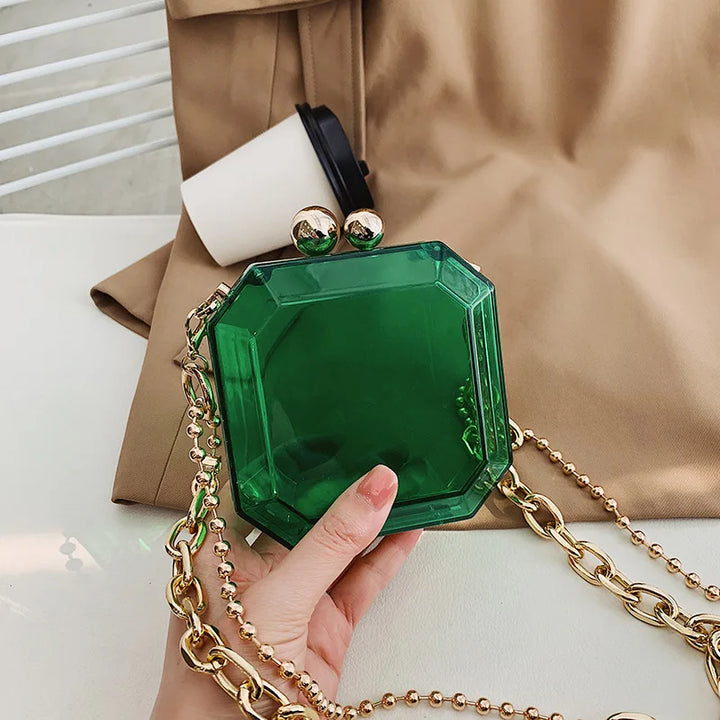 Transparent Acrylic Box Chain Crossbody Clutch Bag - Divawearfashion