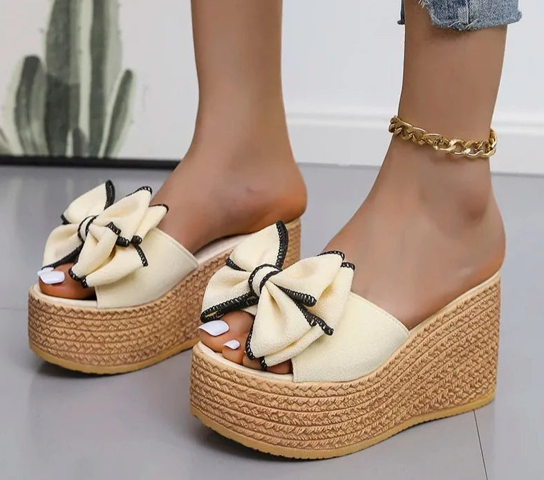Women Slippers Fashion Pee Toe Summer Shoes Butterfly-knot High Heels Women Slides Platform Wedges Ladies Women Shoes F66 - Divawearfashion