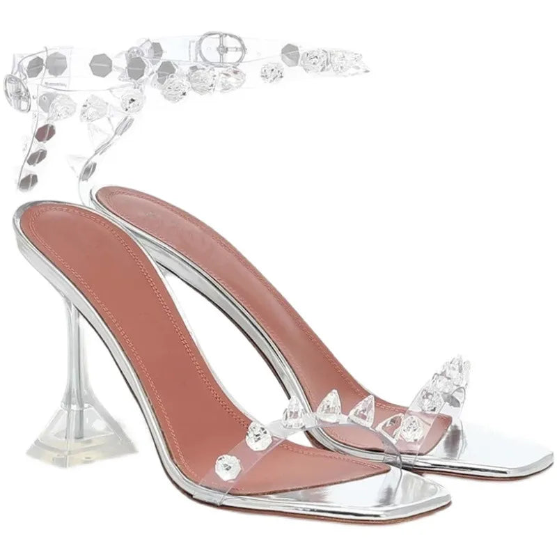Transparent Crystal Clear Heeled Sandals - Divawearfashion
