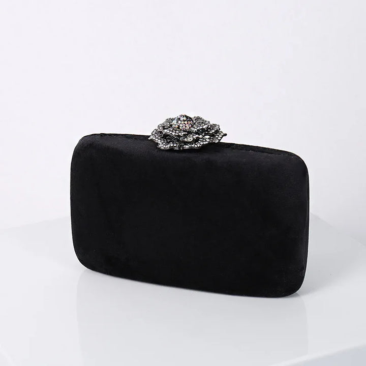 Velvet Clutch with Diamond Flower Lock - Divawearfashion