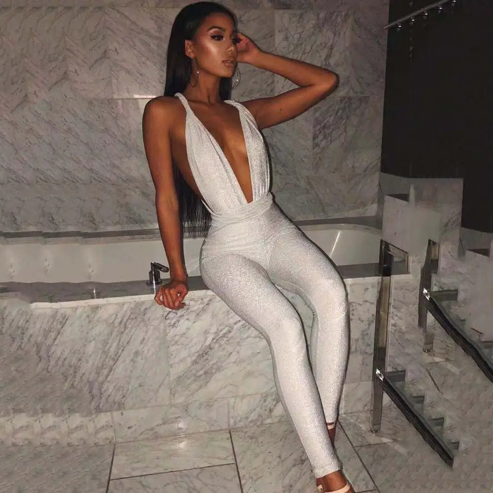 Sparkle Lace Up Bodycon Bandage Jumpsuit