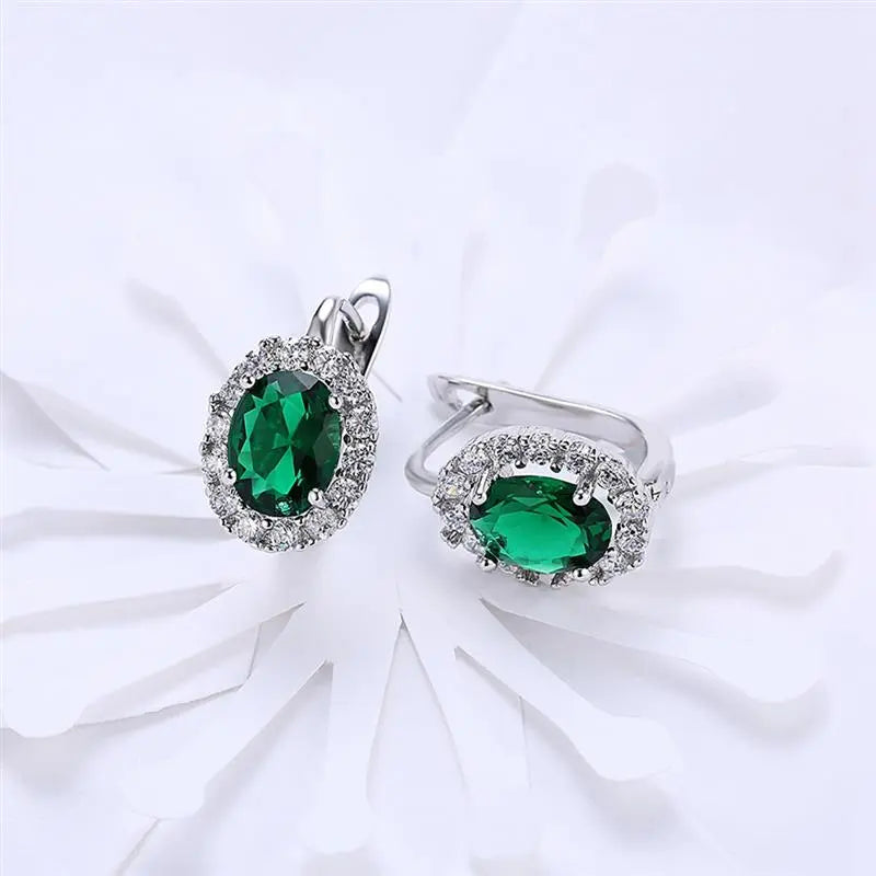 Big Green Shiny Crystal Cubic Zircon Stone Earrings - Divawearfashion